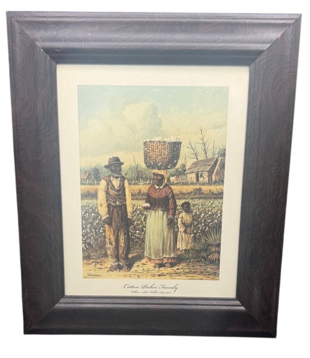 Vintage Framed Cotton Picker Family Art Print Wood Frame 8x10